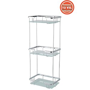 Paslanmaz Pirinç Taci 3’lü 22x15 Cm Camlı Şampuanlık Banyo Rafı