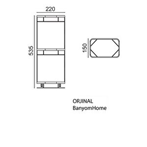 Paslanmaz Pirinç Taci 3’lü 22x15 Cm Camlı Şampuanlık Banyo Rafı