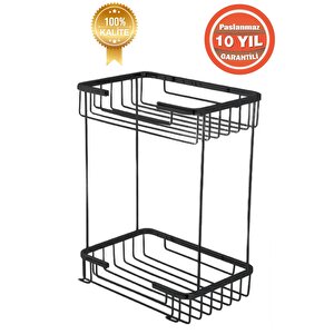 Paslanmaz Pirinç Mat Siyah Taci 22x15 Cm Şampuanlık Banyo Rafı