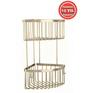 Derin Şampuanlık Paslanmaz Pirinç 2'li 19x19 Cm Şampuanlık Banyo Rafı Altın Gold