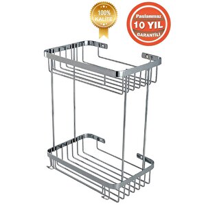 Birinci Kalite Paslanmaz Çelik Taci 2’li 23x15 Cm Şampuanlık Banyo Rafı Duş Rafı Süngerlik