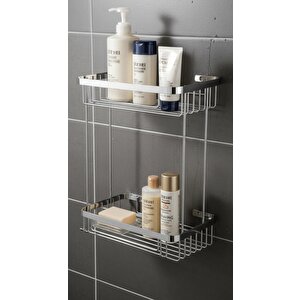 Birinci Kalite Paslanmaz Çelik Taci 2’li 23x15 Cm Şampuanlık Banyo Rafı Duş Rafı Süngerlik