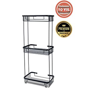 Paslanmaz Çelik Mat Siyah Taci 3’lü 23x15 Cm Şampuanlık Banyo Rafı