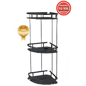 Paslanmaz Pirinç Mat Siyahmarin Üçlü 19x19 Cm Şampuanlık Banyo Rafı