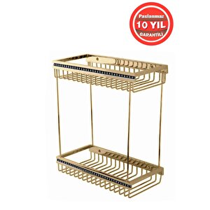Paslanmaz Pirinç 12x25 Cm Swwor Şampuanlık Köşeliği Duş Banyo Rafı Süngerlik Altın Gold