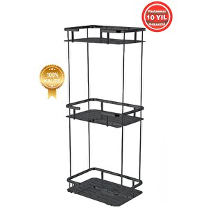 Paslanmaz Pirinç Mat Siyah Lidya 3'lü 15x22 Cm Şampuanlık Banyo Rafı