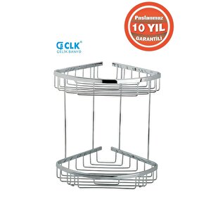 Paslanmaz Pirinç Zerrin 2'li 18*18 Cm Şampuanlık Banyo Rafı