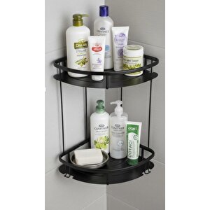 Paslanmaz Çelik Mat Siyah Şampuanlık Köşe Süngerlik