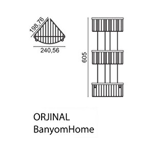 Derin Şampuanlık Paslanmaz Pirinç 3'lü 19x19 Cm Şampuanlık Köşe Süngerlik