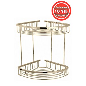 Paslanmaz Pirinç Destina 2'li 22x22 Cm Şampuanlık Banyo Altın Gold