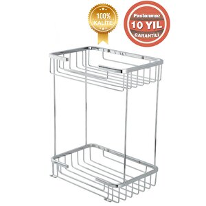 Paslanmaz Pirinç Ikili Taci 22x15 Cm Şampuanlık Banyo Rafı