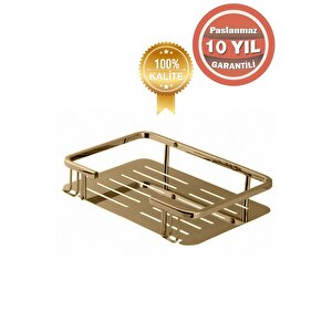 Paslanmaz Pirinç Altın Gold Lidya Tekli 15x22 Cm Şampuanlık Süngerlik Banyo Rafı