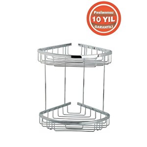 Paslanmaz Pirinç Zerrin 2'li 22*22 Cm Şampuanlık Banyo Rafı