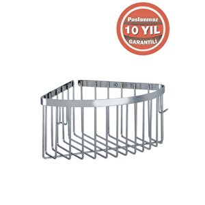 Paslanmaz Pirinç Tekli Derin 19x19 Cm Şampuanlık Köşe Süngerlik