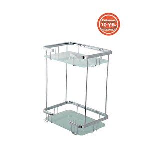 Paslanmaz Pirinç Taci 2’li 22x15 Cm Camlı Şampuanlık Banyo Rafı
