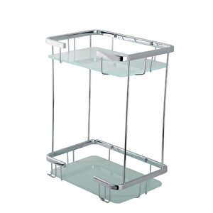 Paslanmaz Pirinç Taci 2’li 22x15 Cm Camlı Şampuanlık Banyo Rafı