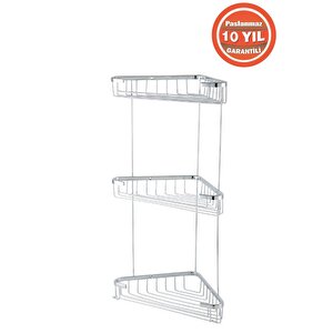 Paslanmaz Pirinç Eda 3'lü 18x18 Cm Şampuanlık Banyo Rafı