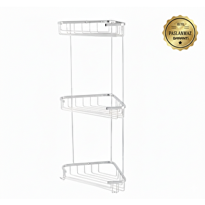 Paslanmaz Pirinç Eda 3'lü 18x18 Cm Şampuanlık Banyo Rafı