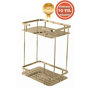 Paslanmaz Pirinç Altın Gold Lidya 2'li 15x22 Cm Şampuanlık Banyo Rafı
