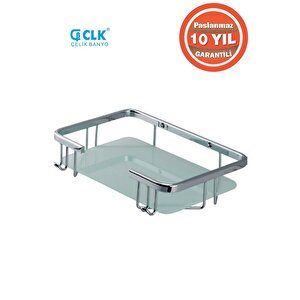 Paslanmaz Pirinç Taci 1’li 22x15 Cm Camlı Şampuanlık Süngerlik Köşelik
