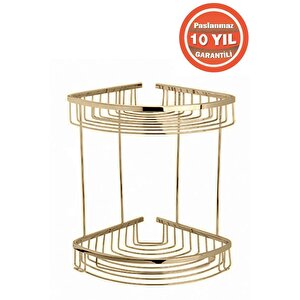 Paslanmaz Pirinç Destina 2'li 19x19 Cm Şampuanlık Banyo Rafı Altın Gold