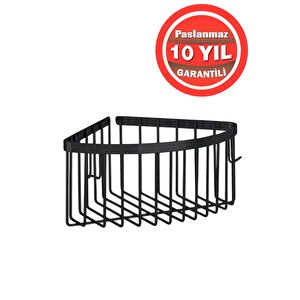 Paslanmaz Pirinç Mat Siyah Tekli Derin 19x19 Cm Şampuanlık  Banyo Rafı