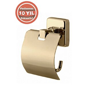 Paslanmaz Pirinç Tuvalet Kağıtlık Kapaklı Altın (10 Yıl Garantili)