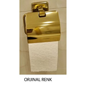 Paslanmaz Pirinç Tuvalet Kağıtlık Kapaklı Altın (10 Yıl Garantili)