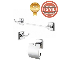 Paslanmaz Pirinç Wc Banyo Aksesuar Kumru Havluluk Tuvalet Kağıtlık Askılık 3 'lü Set