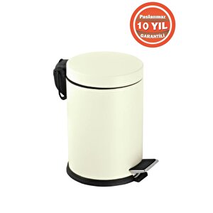 Paslanmaz Çelik 5 Litre Pedallı Banyo Çöp Kovası Krem