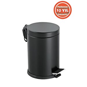 Paslanmaz Çelik 5 Litre Pedallı Banyo Çöp Kovası Siyah