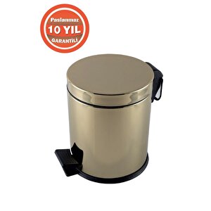 Paslanmaz Çelik 5 Litre Pedallı Banyo Çöp Kovası Altın Gold