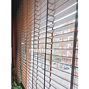 Kahverengi Redektörlü Kurdelalı Ahşap Jaluzi 100x260 cm