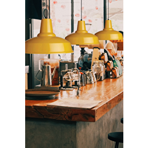 Grand Sarı Metal Tekli Avize Sarkıt Salon Mutfak Ofis Cafe Butik Lamba Aydınlatma Avizeler