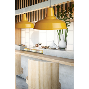 Grand Sarı Metal Tekli Avize Sarkıt Salon Mutfak Ofis Cafe Butik Lamba Aydınlatma Avizeler