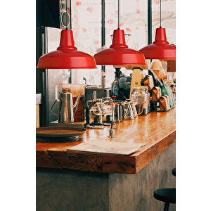 Grand Kırmızı Metal Tekli Avize Sarkıt Salon Mutfak Ofis Cafe Butik Lamba Aydınlatma Avizeler