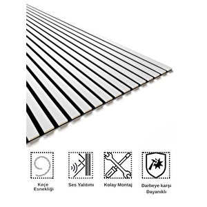Mdf Ahşap Akustik Duvar Paneli 60 X 275 Cm - Beyaz Beyaz