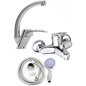 Srdc Krom Batarya Seti Lavabo Ve Banyo Musluğu Üçlü Takım