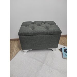 Koyu Yeşil Keten Kumas Sandıklı Puf, Kapitoneli Sandıklı Puf ,kapı Önü Pufu ,saklama Alanlı Puf
