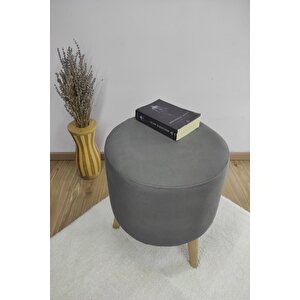 Antrasit Lüksnubuk Kumaş Yuvarlak Puf ,modern Puf ,dekoratif Puf ,kapıönü Pufu ,makyaj