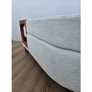 Sandıklı Bohem Ahşap Ayaklı Puf /bench ,yan Ahşap Sehpalı Beyaz Sandıklı Puf ,keten Kumaş Puf