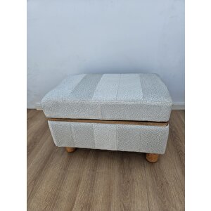 Bohem Ahşap Ayaklı Krem Renkli Puf ,ahşap Detaylı Puf, Pufy Kumaş Puf, Makyaj Pufu , Kapı Önü Pufu , Dekoratif Puf