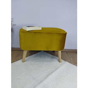Sarı Babyface Kumaş Oval Puf , Gürgen Ahşap Ayak Sarırenk Kumaş Oval Puf Bench Sandalye