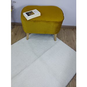 Sarı Babyface Kumaş Oval Puf , Gürgen Ahşap Ayak Sarırenk Kumaş Oval Puf Bench Sandalye