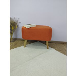Turuncu Oval Puf , Gürgen Ahşap Ayak Taytüyü Kumaş Oval Puf Bench Sandalye