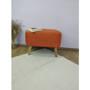 Turuncu Oval Puf , Gürgen Ahşap Ayak Taytüyü Kumaş Oval Puf Bench Sandalye