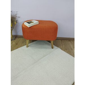 Turuncu Oval Puf , Gürgen Ahşap Ayak Taytüyü Kumaş Oval Puf Bench Sandalye