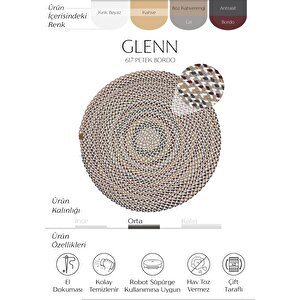 Glenn 617 Renkli Yuvarlak Halı Dekoratif Antre Hol Hasır Mutfak Balkon Halısı Banyo Halısı 180x180 cm