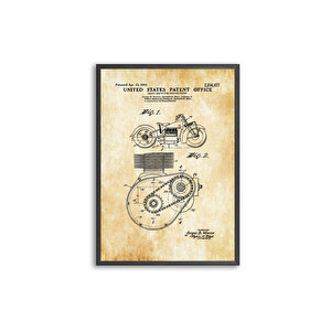 Vintage Motor Pattent 50*70 Çerçeveli Pano Set