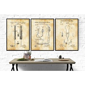 Vintage Sağlık Gereçleri Patent 50*70 Çerçeveli Pano Set